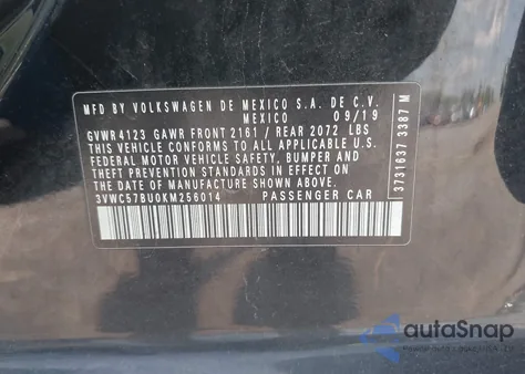 2019 Volkswagen Jetta 1.4T R-Line/1.4T S/1.4T Se из США, поврежденный, VIN 3VWC57BU0KM256014